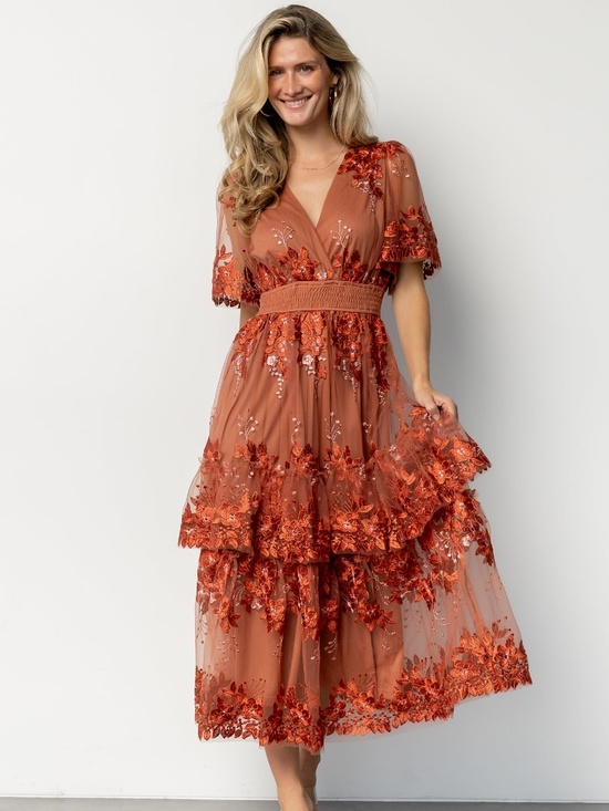 Baltic Born Dresses & Skirts - Baltic Born Lotte Embroidered Midi Dress | Rust Size LL